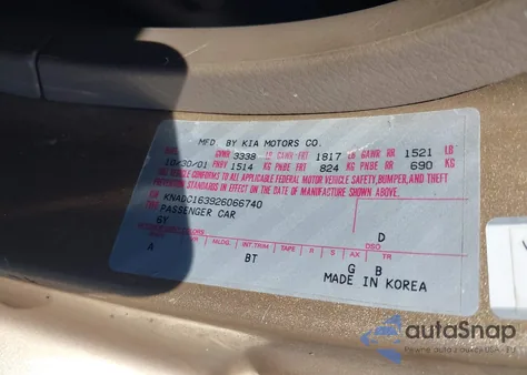 2002 Kia Rio Cinco из США, поврежденный, VIN KNADC163926066740